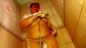 Young plump clean shower...