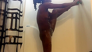Small Tit Ebony Gets Out The Shower To Go Herself...