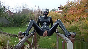 Crazy Girl In Tight Rubber Strips Outdoor...