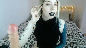 Blonde slut with black lipstick rubs...