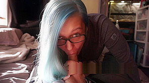 Blue Hair Glasses Begging For Cum To Swallow...