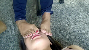 Asian Slave Under Table Smell Feet...