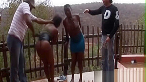 African girls get spanked by several guys