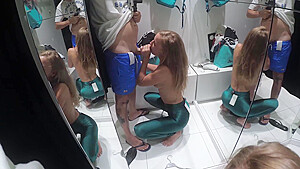 Russian Girl Sasha Bikeyeva - Real casual oral sex young amateur couple in the fitting room Bershka Spain