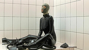Black spandex catsuit with gasmask 1...