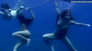 3 Hot Girls Swim And Have Fun In The Sea...