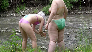 Voyeur Spying On Mature Lesbians With Big Butts Outdoors Chubby Milfs Wash Near The River In Nature Amateur Fetish And Pawg Nudism And Exhibitionism 10 Min...