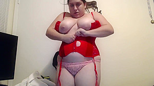 Chubby girl in tight corset...