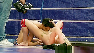Pussylicking Babe Wrestles In A Boxing Ring...