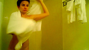 Paola doing naked squats bathroom...