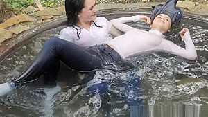 Anna And Eva Take A Pool A Jacuzzi In Tight Blue Jeans...